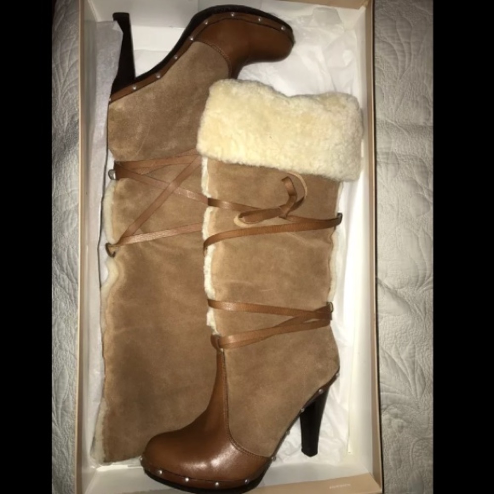 Michael Kors Clogs Shearling Boots Chestnut Size 8